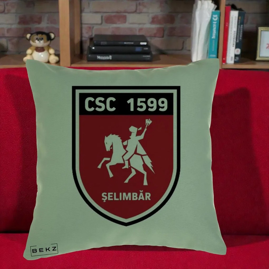 Perna Personalizata CSC 1599 Selimbar Fotbal, 40x40 cm, Verde, Husa Detasabila, Perna Inclusa, BEKZ®