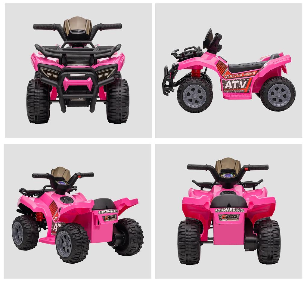 HOMCOM ATV Eletric pentru Copii 18-36 Luni cu Baterie Reincarcabila 6V, Mini ATV pentru Copii din Metal si PP, 70x42x45 cm, Roz