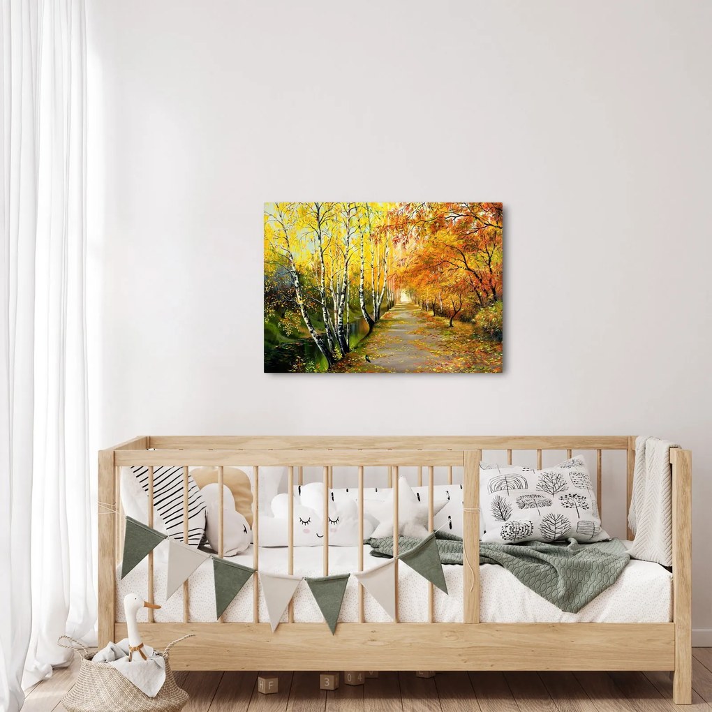 Tablou - Alee romantică de-a lungul apei, pictură în ulei (70x50 cm)