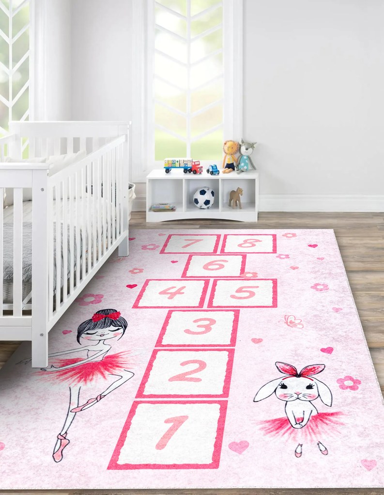 JUNIOR 51828.802 covor lavabil hopscotch, balerină pentru copii anti-alunecare - roz - SECUNDAR-COTATI PRODUSUL