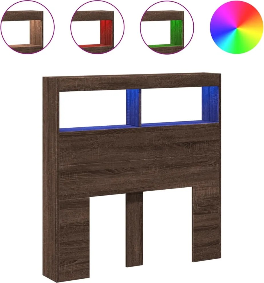 vidaXL Tăblie de pat cu dulap și LED, stejar maro, 100x17x102 cm