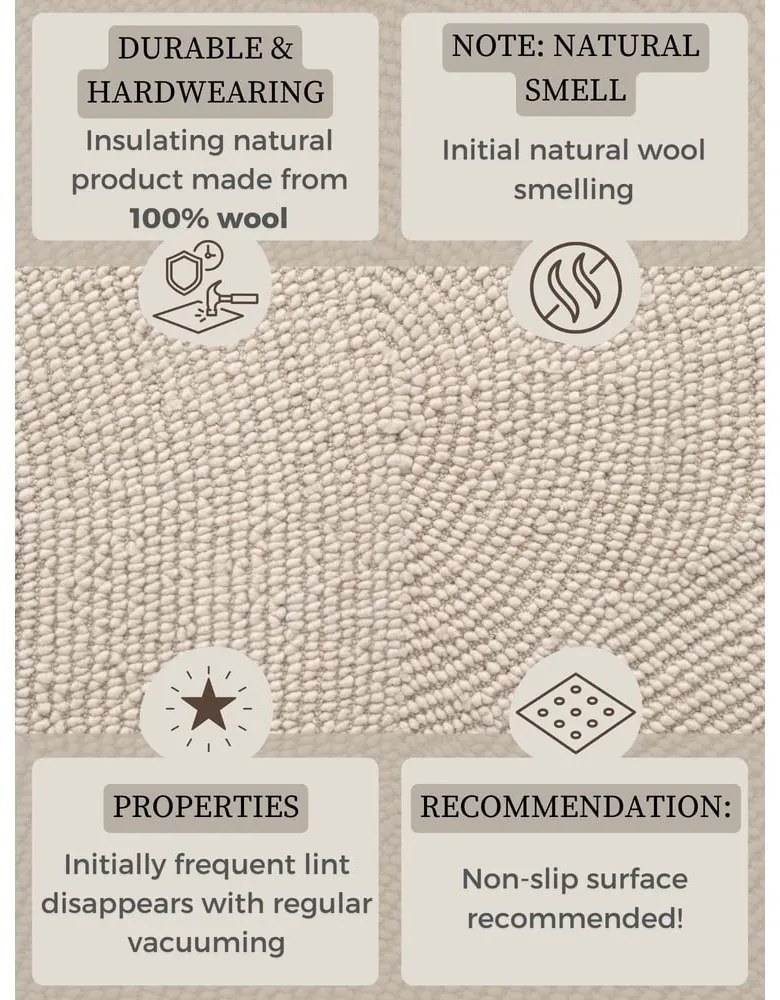 Covor tip traversă în culoare naturală deschisă țesut manual din lână 80x200 cm Calmio – Hanse Home