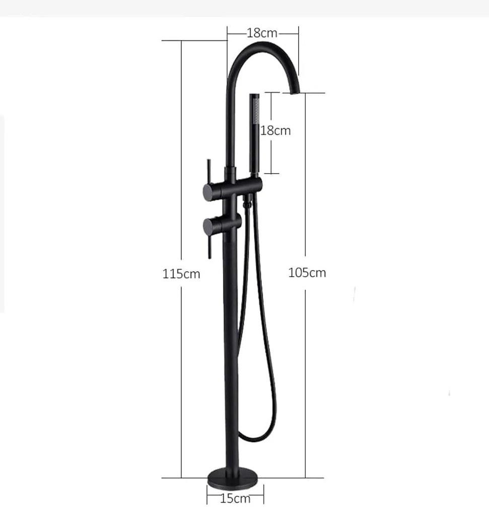 Set cada baie ovala freestanding 170 x 75 cm, Ovale Foglia, plus baterie freestanding, negru mat cu pipa pivotanta