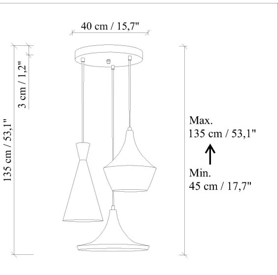 Candelabru pe cablu TOM 3xE27/40W/230V portocaliu
