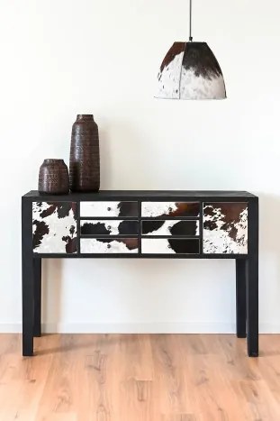 Consola, neagra, din lemn de mango si par natural de bovine, Corvus