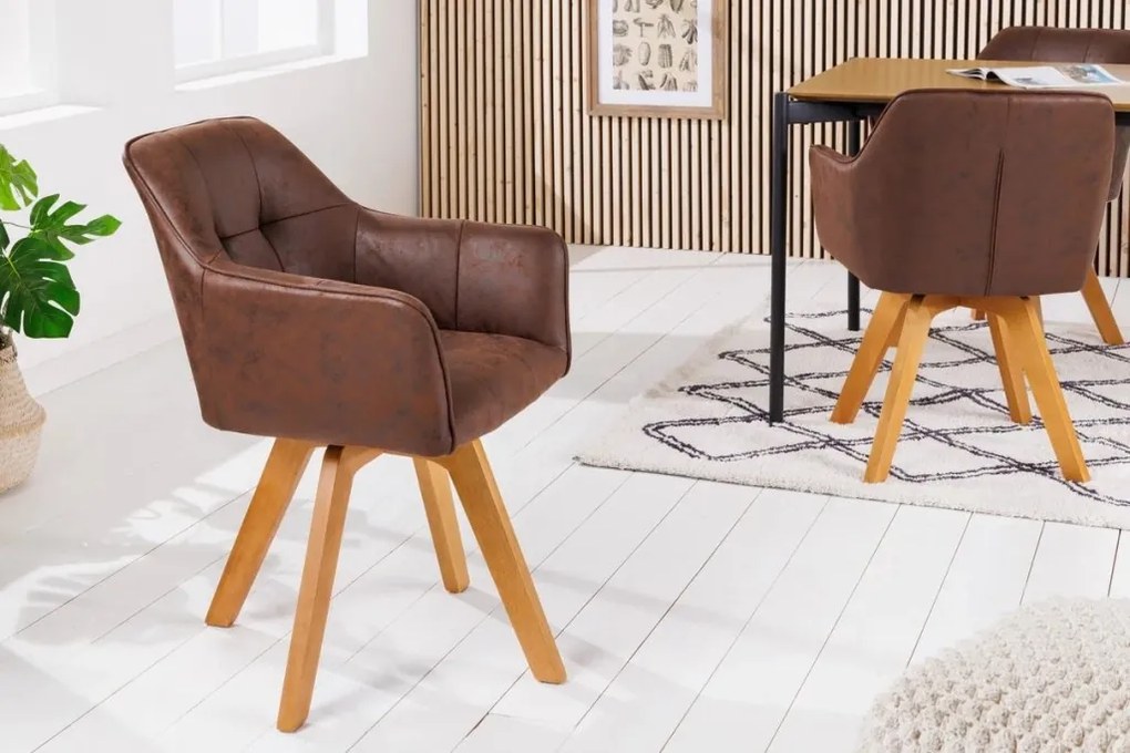 Set de 2 scaune pivotante Loft, Lemn, Microfibra, Maro antic A-42389 VC