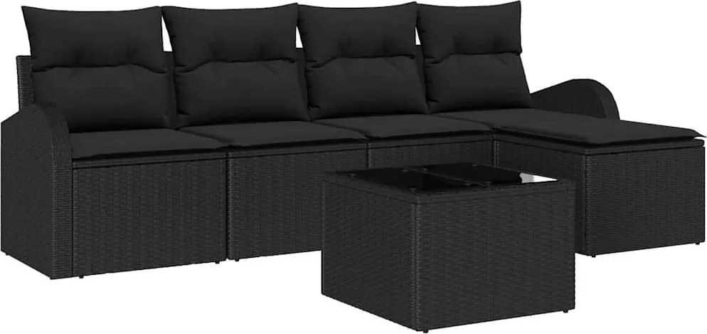 vidaXL Set de canapea cu pernă cu depozitare 6 pcs Negru poliratan