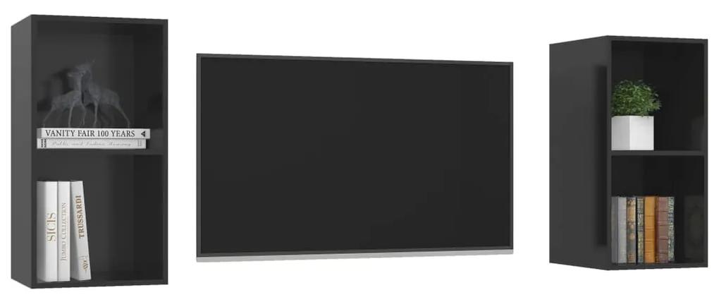 Dulapuri TV montaj pe perete, 2 buc., negru extralucios, PAL 2, negru foarte lucios