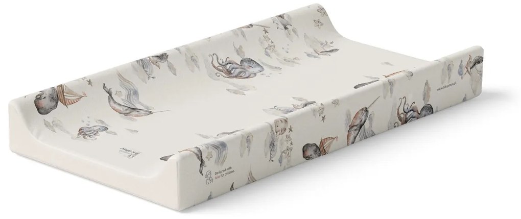 Saltea de infasat cu spate intarit si margini de protectie 50x80 cm, Magic Sea Animals