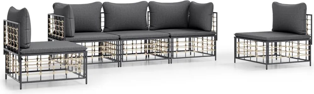 vidaXL Set șezlonguri de grădină 5 piese cu perne, antracit, poliratan