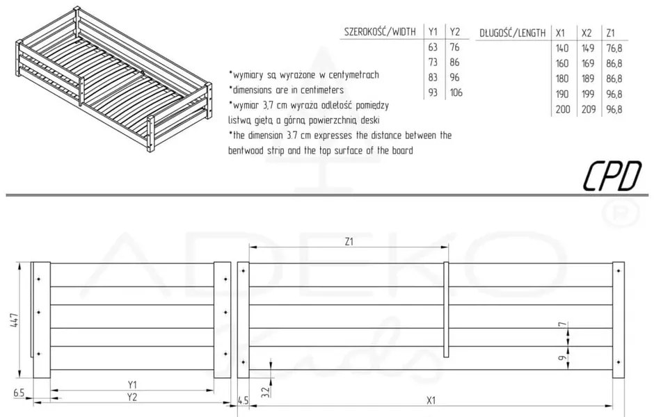 Pat pentru copii în culoare naturală din lemn de pin 90x190 cm Mila CPD – Adeko