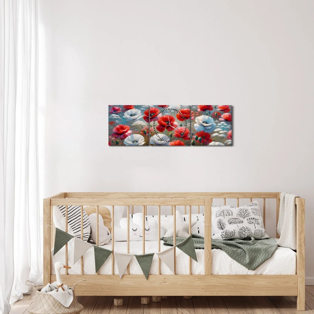 Tablou - Câmp de maci (cu ceas) (90x30 cm)