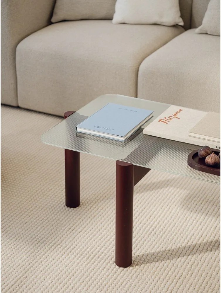 Măsuță de cafea burgundy cu blat din sticlă 55x105 cm Kob – noo.ma
