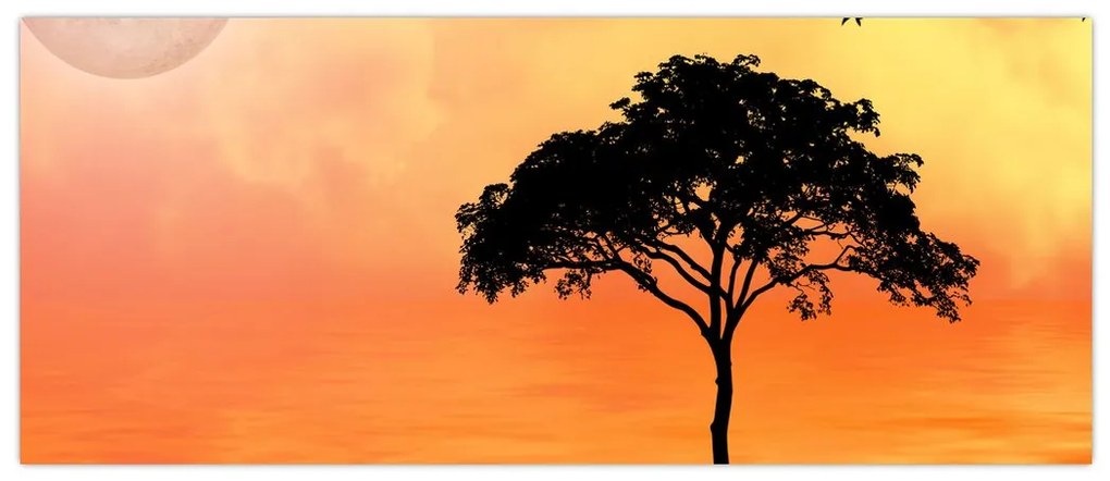 Tablou cu copac în apus de soare (120x50 cm)