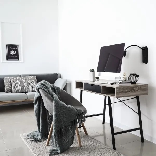 Lampă LED de perete flexibilă cu USB BASE LED/8W+LED/2W/230V, neagră