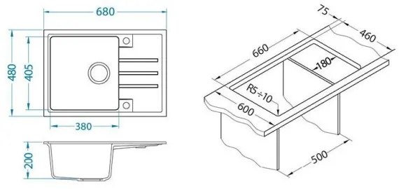 Chiuvetă de bucătărie ALVEUS 1149126 INTERMEZZO 68x48 cm negru mat