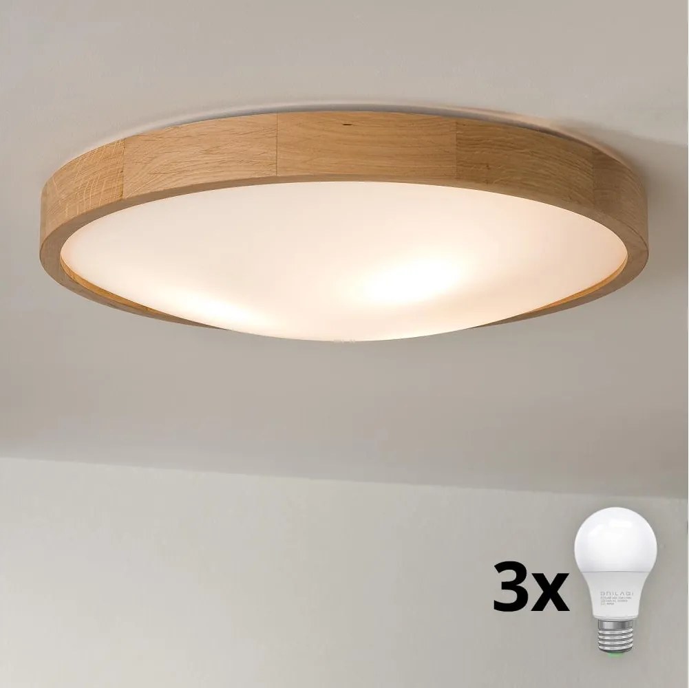 Brilagi - Plafonieră LED CARVALHO SLIM 3xE27/15W/230V, stejar, Ø 47 cm