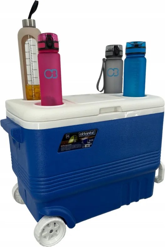 Lada frigorifica cu roti Atlantic 1008728, 45 l, Racire pasiva, 4 suporturi pentru pahare, Albastru