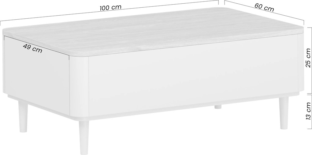 Măsuță de cafea Amilio 100 cm cu sertare pe picioare - eucalipt / stejar baltic dune