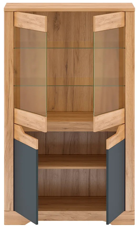 Vitrina C, stejar craft auriu / grafit gri, FIDEL