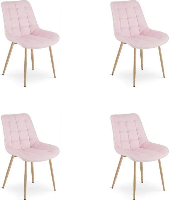 Set 4 Scaune Bucatarie/Dining Joy Roz Deschis, Catifea, Picioare Metalice, Finisaj Lemn