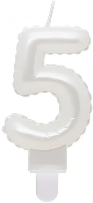 Numere Pearly Lumânare albă număr 5, lumânare de tort
