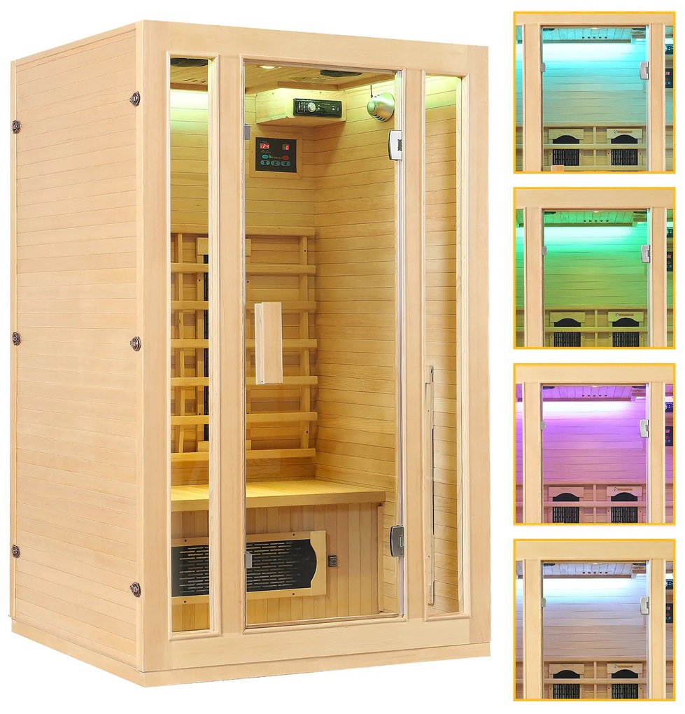 Infračervená sauna/tepelná kabína Nyborg S120K s keramikou, panelovým radiátorom a drevom Hemlock