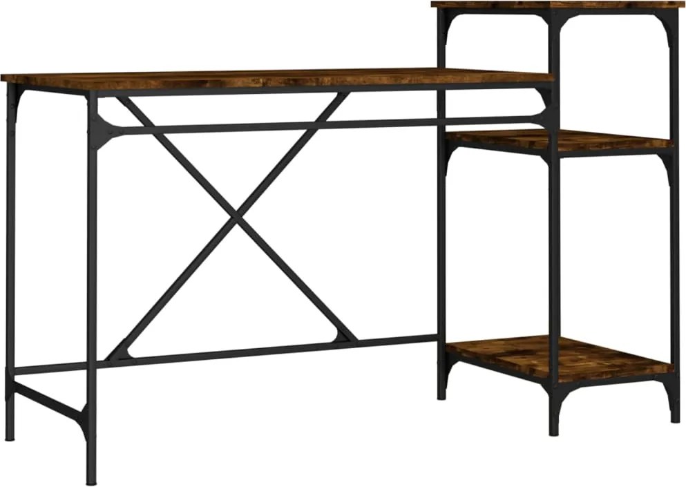 vidaXL Birou cu rafturi stejar fumuriu 135x50x90 cm lemn compozit/fier