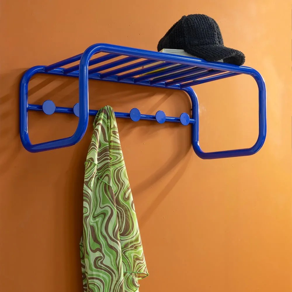 Cuier de perete albastru cu raft din metal 72 cm Retro – Spinder Design