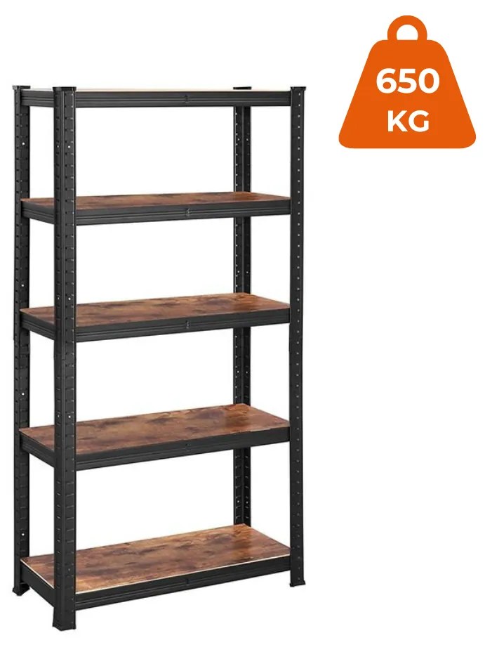 Raft de depozitare DUSTY, 5 polițe, max. 650kg, negru/maro SongmicsHome