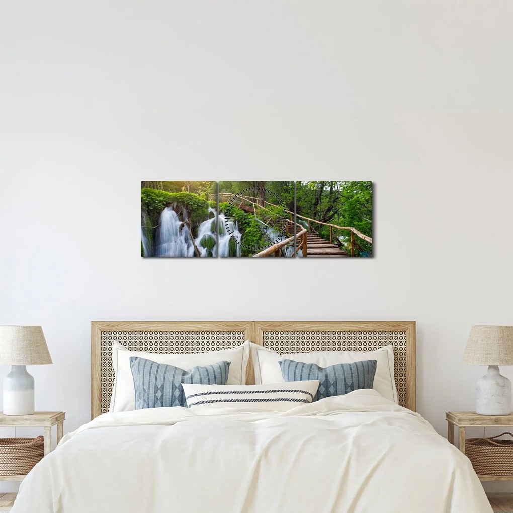 Tablou - Lacurile Plitvice (cu ceas) (90x30 cm)