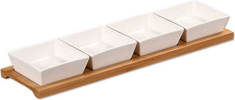 Set 4 boluri de servire Kesper 58065, 5 piese, 35 cm, tava din lemn, natural/maro