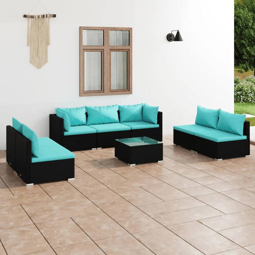 3102241 vidaXL Set mobilier de grădină cu perne, 8 piese, negru, poliratan