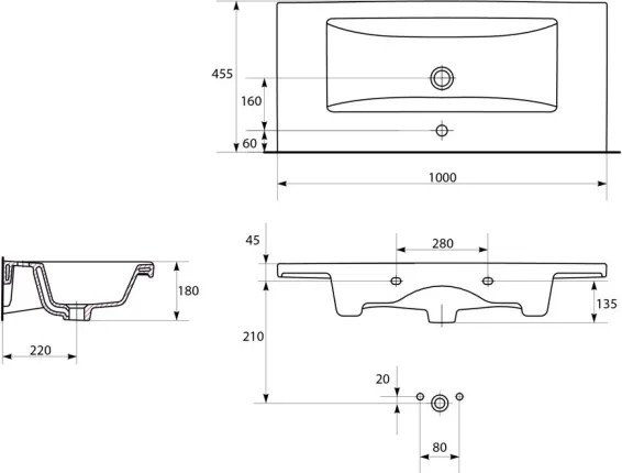 Cersanit K32-016-EX1 - Lavoar încastrat COMO 45x100 cm ceramică/alb lucios