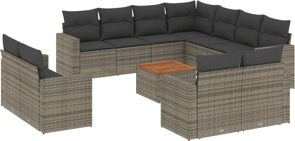 vidaXL Set canapea de grădină cu perne, 12 piese, gri, poliratan