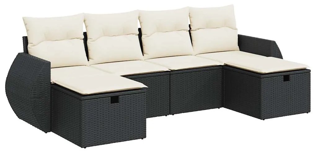 3325622 vidaXL Set mobilier de grădină cu perne, 6 piese, negru, poliratan