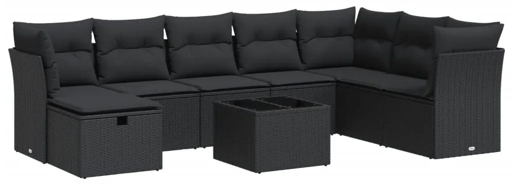 3325341 vidaXL Set mobilier de grădină cu perne, 9 piese, negru, poliratan