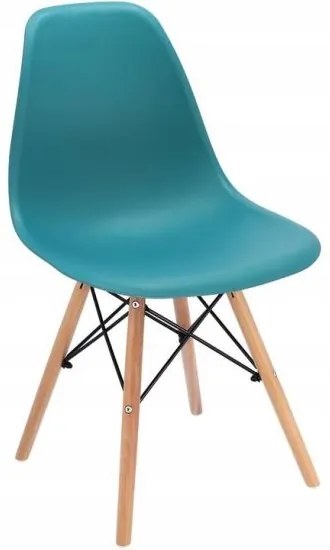 Scaun stil scandinav, plastic, metal, lemn, turcoaz, 46x52x81 cm, Eva