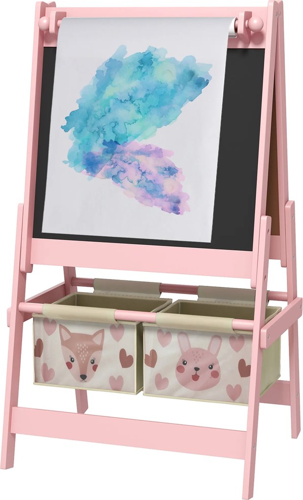 AIYAPLAY Tablă de Scris 3 În-1 pentru Copii 3-8 Ani din Lemn, 54x46,5x93 cm, Roz | Aosom Romania