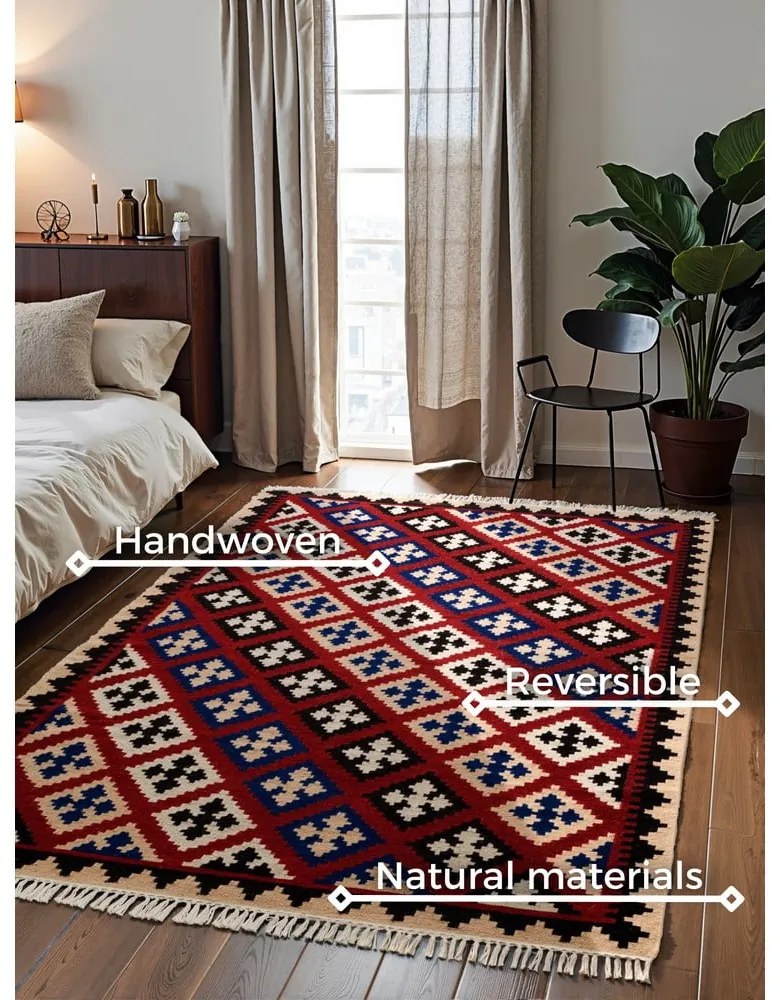 Covor roșu reversibil, țesut manual din lână 120x170 cm Kamal Rami – Nouristan