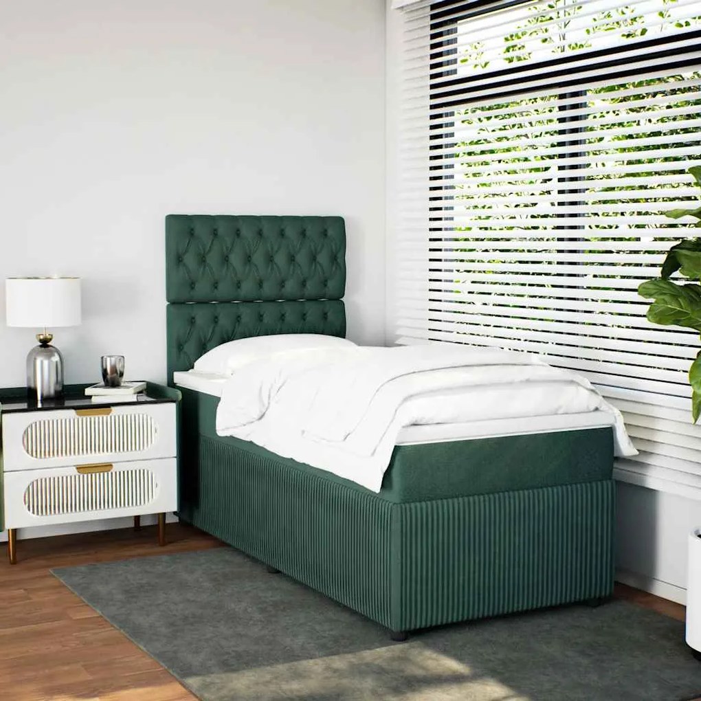 vidaXL Pat continental cu saltea, verde închis, 80x200 cm, catifea