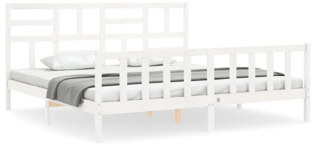 3193097 vidaXL Cadru pat cu tăblie 200x200 cm, alb, lemn masiv