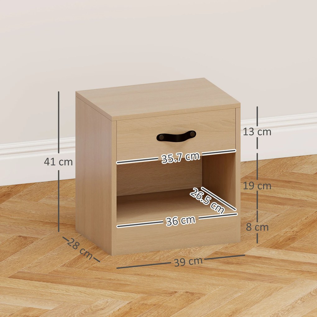 HOMCOM Set de 2 Noptiere cu Sertar și Compartiment Deschis pentru Sufragerie 39x28x41 cm Natural | Aosom Romania