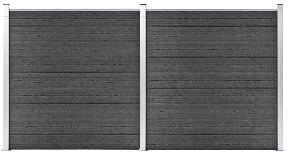 vidaXL Set de panouri de gard, negru, 353 x 186 cm, WPC