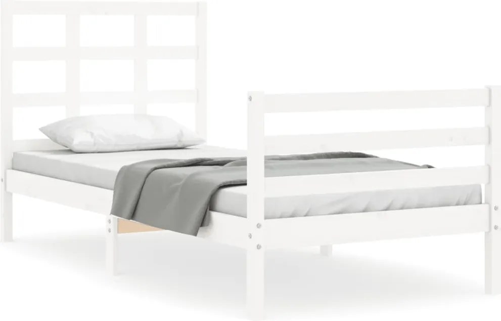 vidaXL Cadru de pat cu tăblie single mic, alb, lemn masiv