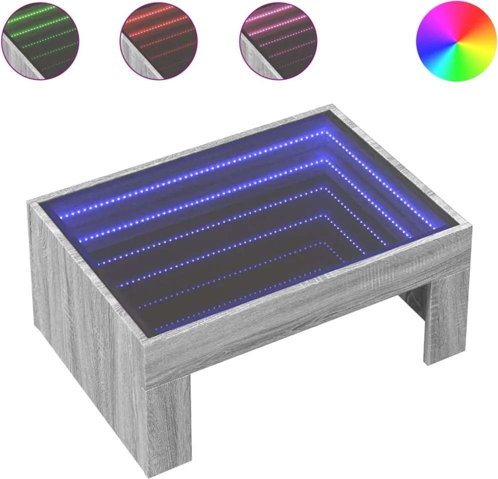 vidaXL Măsuță de cafea cu LED infinity, gri sonoma, 70x50x30 cm