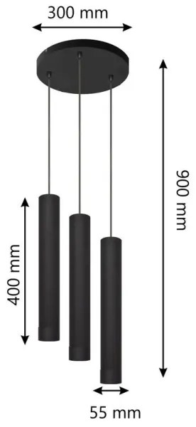 Lustră LED pe cablu TUBA 3xGU10/4,8W/230V neagră