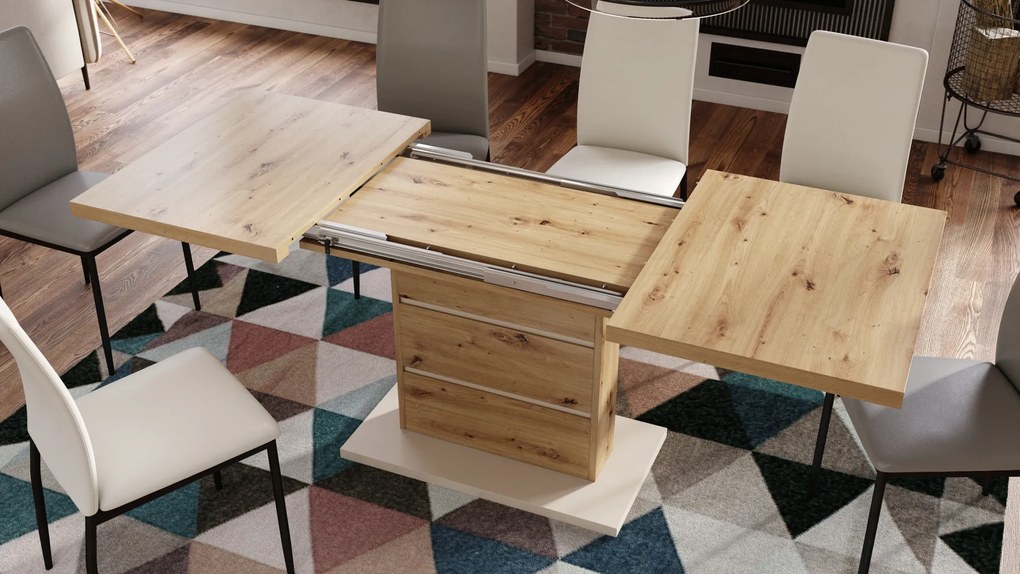 Mazzoni PIANO Stejar Artisan/Bej (Șampanie) - MASĂ EXTENSIBILĂ MODERNĂ PÂNĂ LA 200 cm!