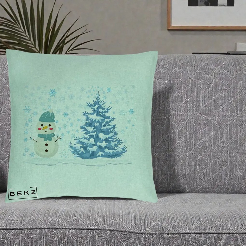 Perna Decorativa Om de Zapada si Brad Craciun, 40x40 cm, Verde Menta, Husa Detasabila, Perna Inclusa, BEKZ®