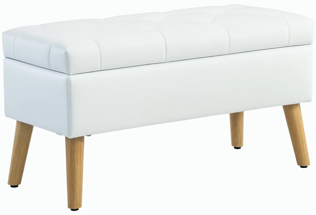 HOMCOM Bancă Tapizată cu Spațiu de Depozitare, Înveliș din Catifea, Picioare din Lemn, pentru Living, Dormitor, Hol, 80 x 35 x 40 cm, Alb | Aosom Romania